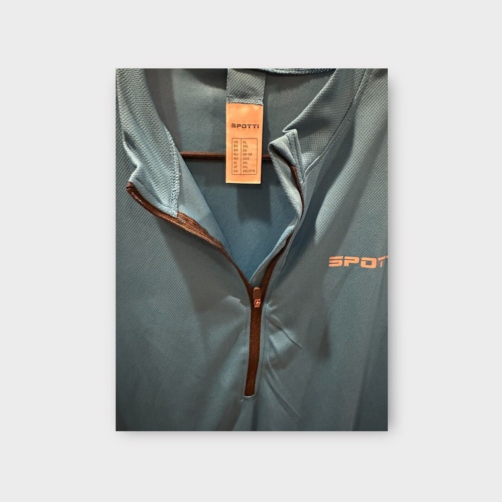 Spotti Men's Cycling Jersey Extra Large Blue 1/2 Zip Short Sleeve 3 Pockets‎ EUC - Picture 2 of 12
